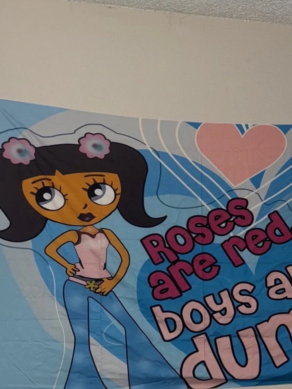 Graphic Wall Banner Featuring Cartoon Girl and Pink Heart